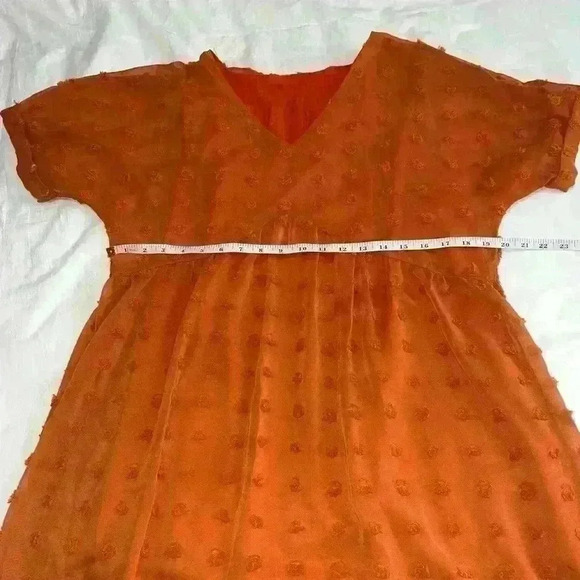 Kirundo Women's Dress Terracotta Pom Texture Sheer Flowy Short Sleeves Lined L - Picture 6 of 7